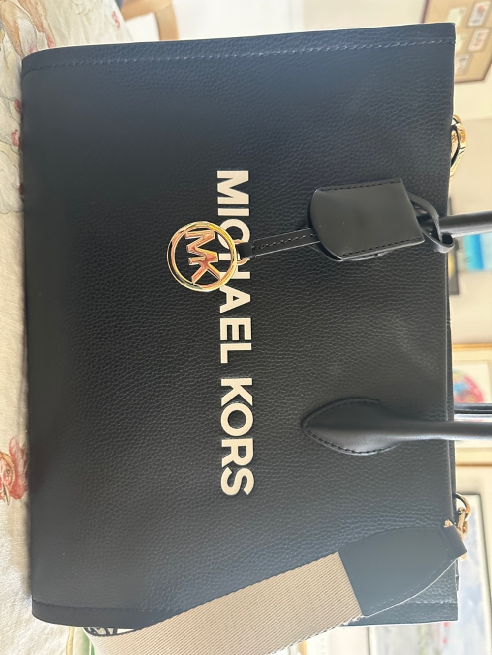 Michael Kors Black Tote with Gold Logo Charm